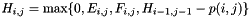 \[ H_{i,j}=\max\{ 0, E_{i,j}, F_{i,j}, H_{i-1,j-1} - p(i,j) \} \]