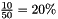 $\frac{10}{50} = 20\%$